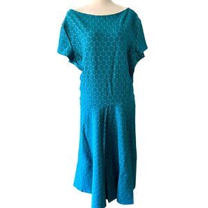 Leota Ocean depths cameo cloth short sleeve dress teal women's Plus sz 3X NWT